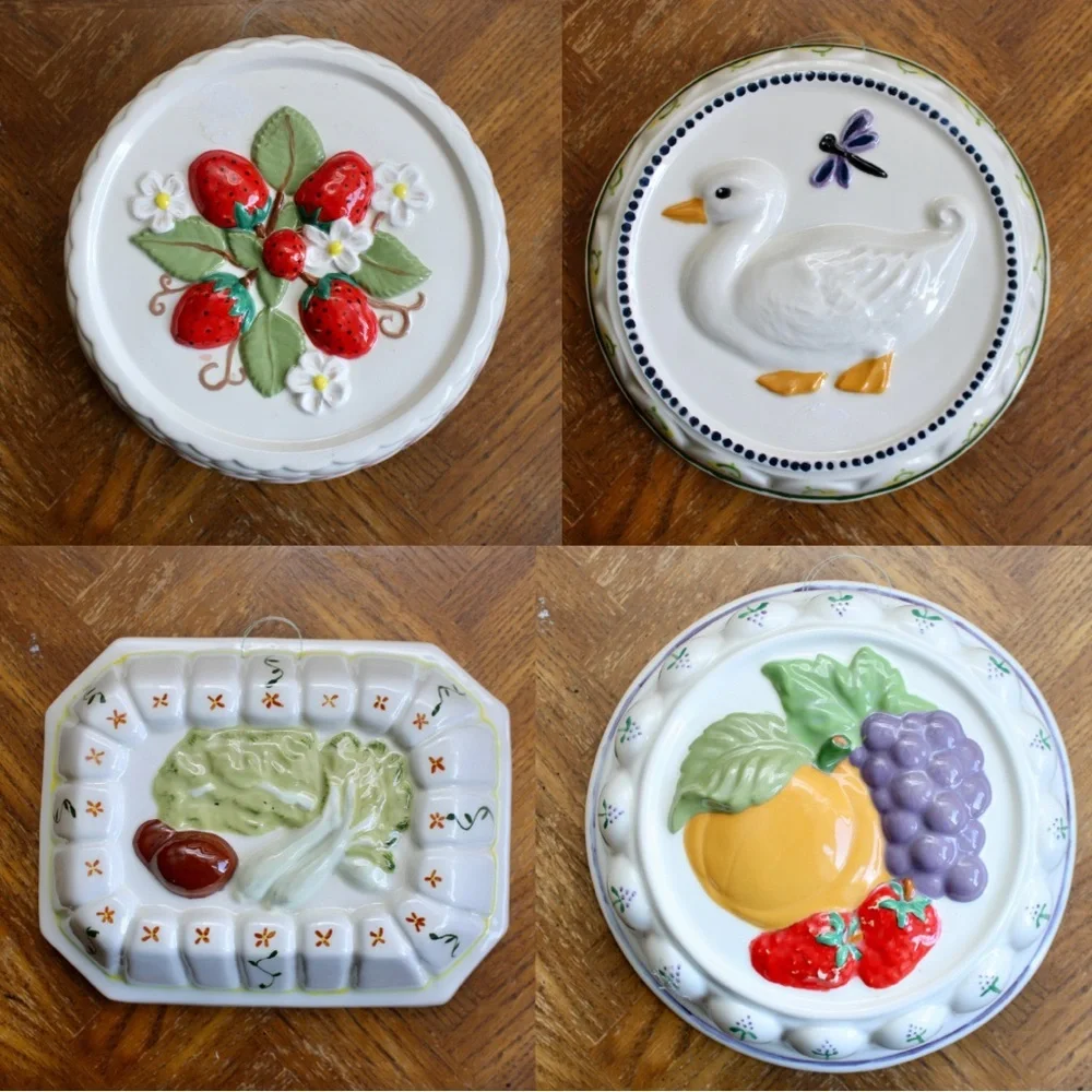 Vintage 80's Ceramic Fruit Floral Cake/Jello Mold Decorative Wall Hanging